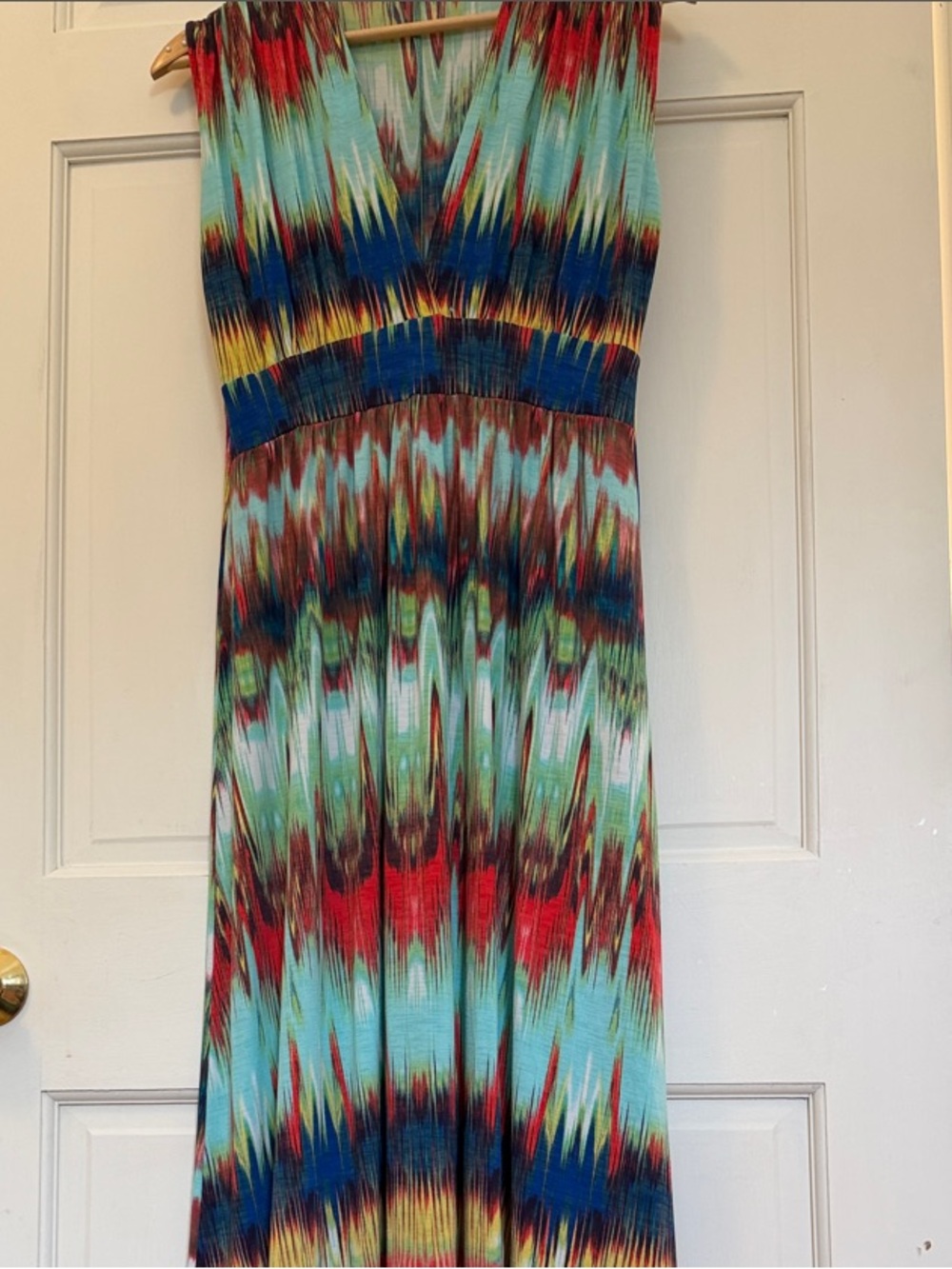 Veronica M Multicolor Chevron Maxi Dress - Turquoise, Red, Navy, Yellow